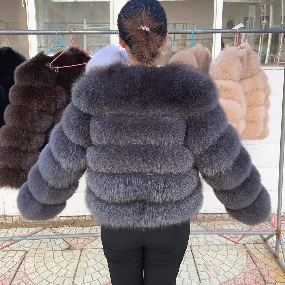 QUEENTINA Fuchspelzmantel Echt Winter Damen Neue Mode Flauschig 2025 Leder und Haut Weiße Kleidung Natürlich Neu in Mäntel und Jacken