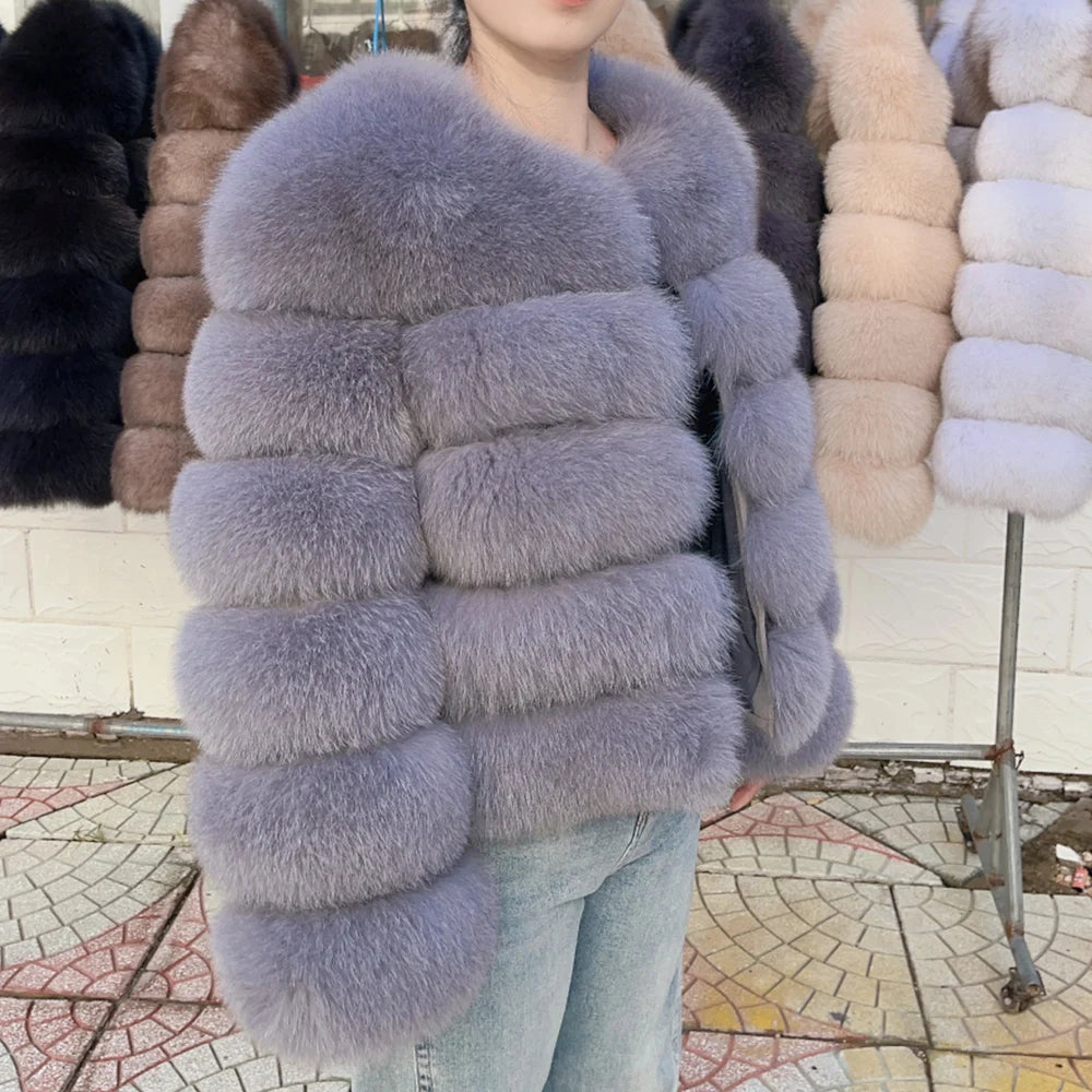 QUEENTINA Fuchspelzmantel Echt Winter Damen Neue Mode Flauschig 2025 Leder und Haut Weiße Kleidung Natürlich Neu in Mäntel und Jacken