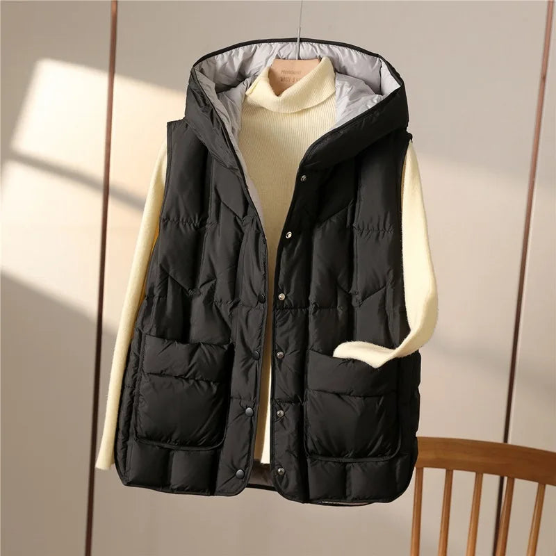Weiblich 90% weiße Ente Daunen ultraleichte ärmellose Daunen weste 2023 neue Herbst/Winter Mode Kapuze Basics Frauen warme Weste Mantel