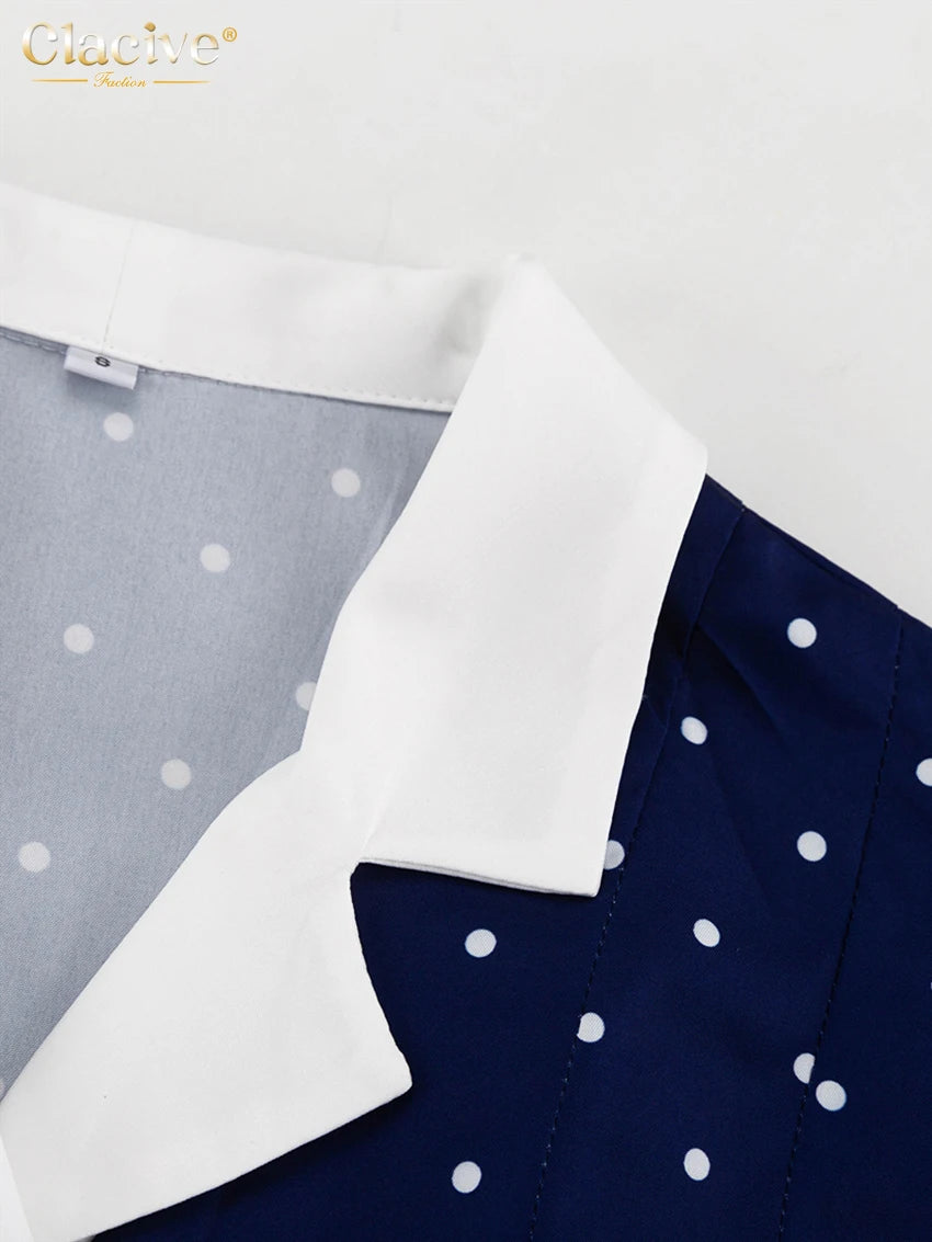 Clacive Mode Lose Druck Frauen Kleid 2025, Casual Revers Langarm Büro Dame Midi Kleider Elegante Klassische Gürtel Weibliche Kleid