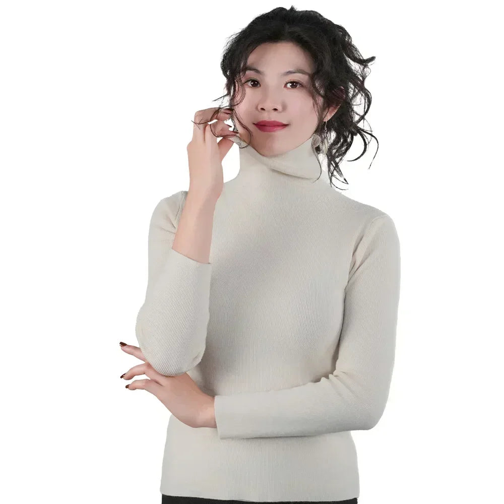 Frauen Pullover Winter Warm Hohe Kragen Strickwaren Langarm Schlank Jumper Frau Thermische Tops Kleidung Pullover Rollkragen Pullover