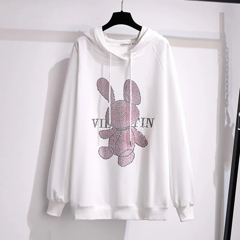 175Kg Plus Größe frauen Fehlschlag 170 Herbst Winter Neue Lose Fleece Cartoon Mit Kapuze Sweatshirt Schwarz Weiß 6XL 7XL 8XL 9XL 10XL 11XL