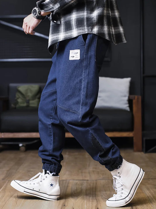 Plus Size Jeans Men Loose Joggers Streetwear Harem Jeans Cargo Pants Ankle-Length Denim Trousers.