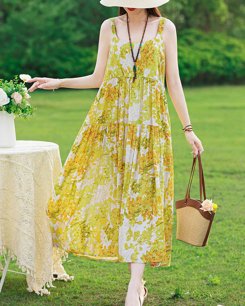 Neue Mode Lässig 2025, Sommer Elegante Kleider Für Frauen Oansatz Druck Vintage Ärmelloses Kleid Lose Frauen Kleidung