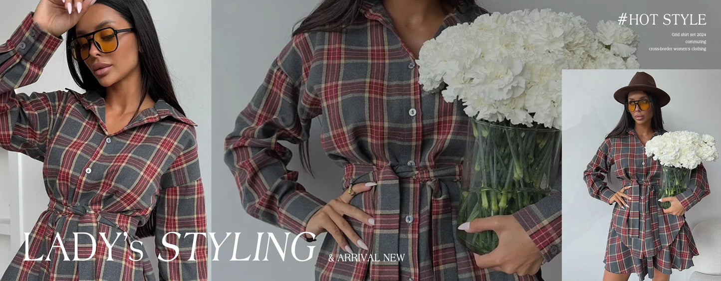 Clacive Mode Lose Druck Frauen Kleid 2025, Casual Revers Langarm Büro Dame Midi Kleider Elegante Klassische Gürtel Weibliche Kleid