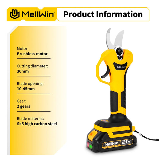 MELLWIN Bürstenlose 30mm Elektrische Pruner Schere Obst Baum Bonsai Cordless Beschneiden Schere Power Werkzeuge Für Makita 18V Batterie pin