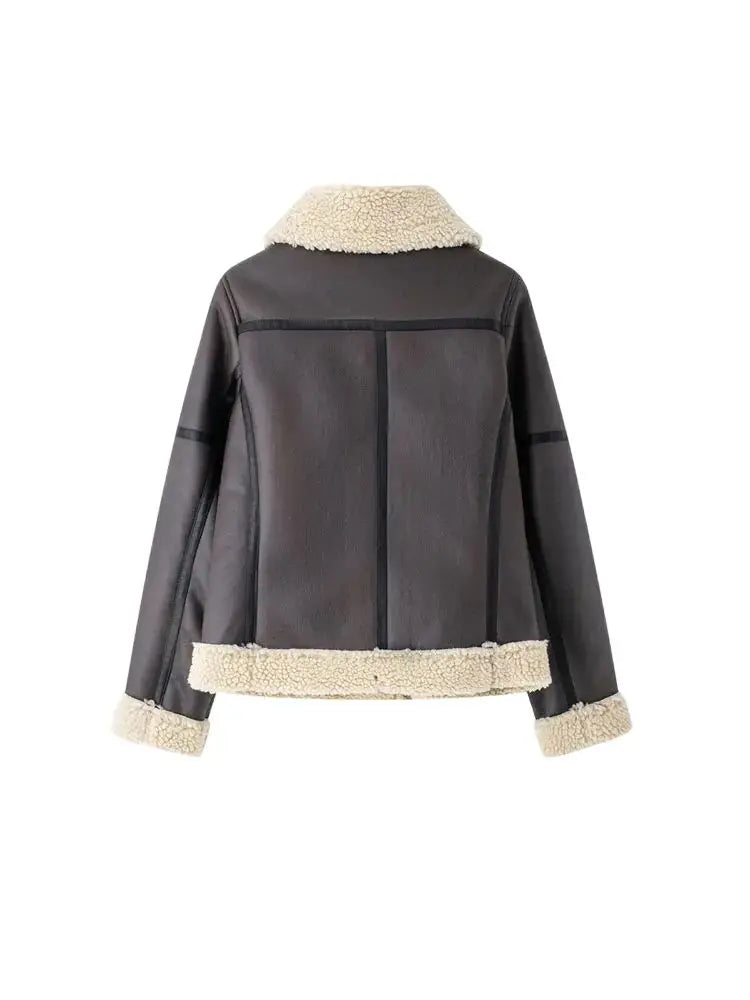 TRZA-Damen-Jacke aus dickem, warmem Wildleder mit Gürtel, langärmlige Mäntel, Kunstscheren, weibliche Oberbekleidung, schicke Oberteile, Wintermode