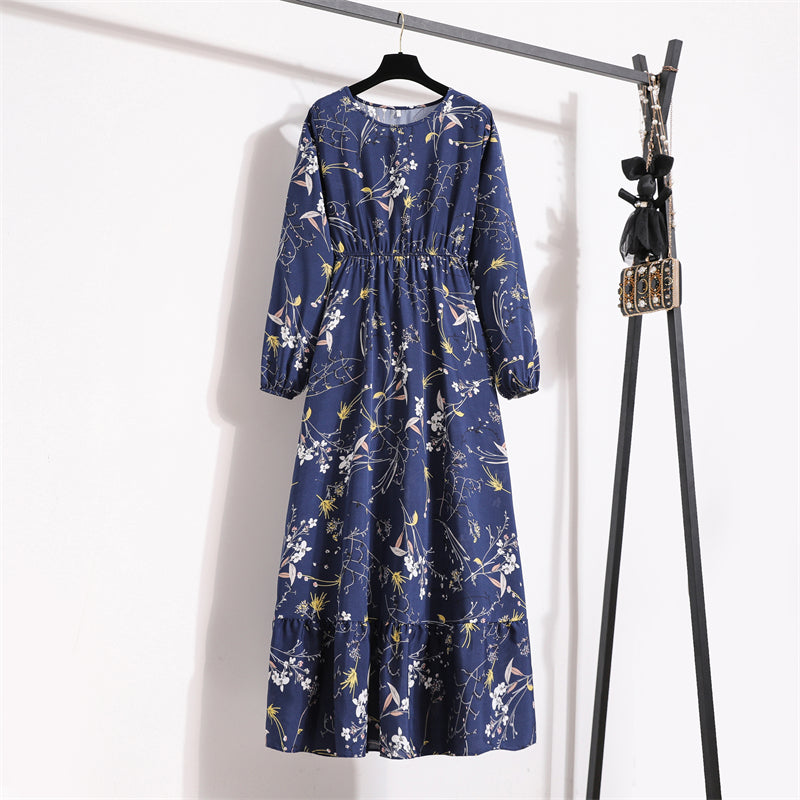 Frühling Sommer Frauen Maxi Kleider Casual Volle Hülse Floral Gedruckt Oansatz Frau Bohe Strand Party Lange Kleid Mujer Vestidos