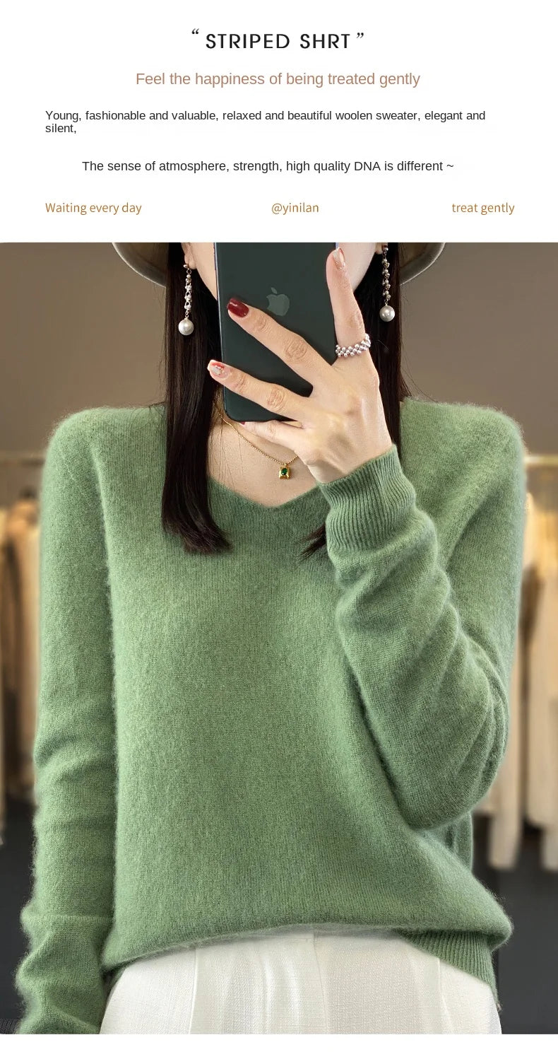 2024 100% Merino Reine Wolle V-ausschnitt Herbst Und Winter Pullover Pullover Neue Kaschmir Pullover frauen Beiläufige Gestrickte Top DMR201