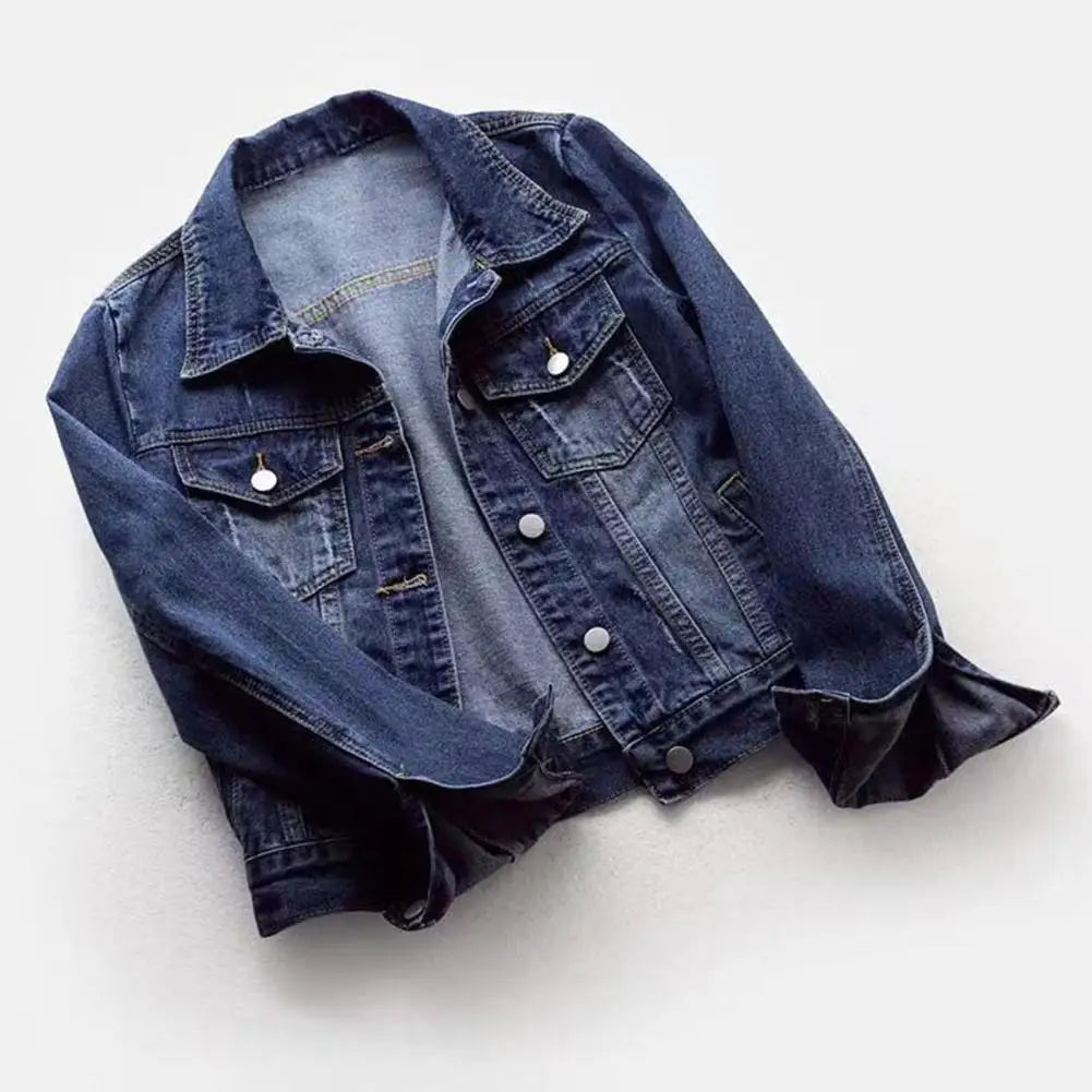 Frauen Denim Jacke einreiher Brust Klappe Tasche Jacke Langarm Dünne Kurze Mantel Retro Damen Denim Jacken Oberbekleidung