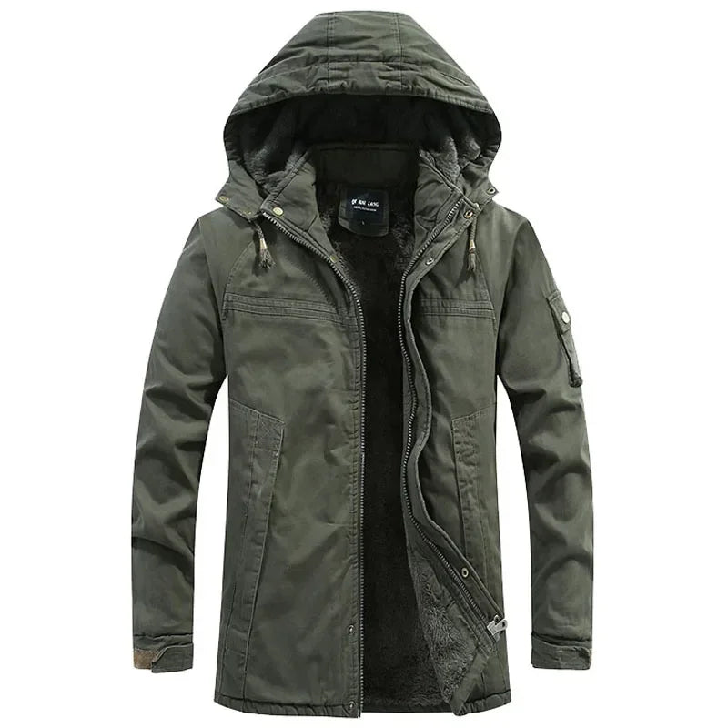 Parkas Coat Military Windproof Hooded Jackets Man Washed Cotton Thick Fleece Casual New Winter Warm Varsity Jacket Men
