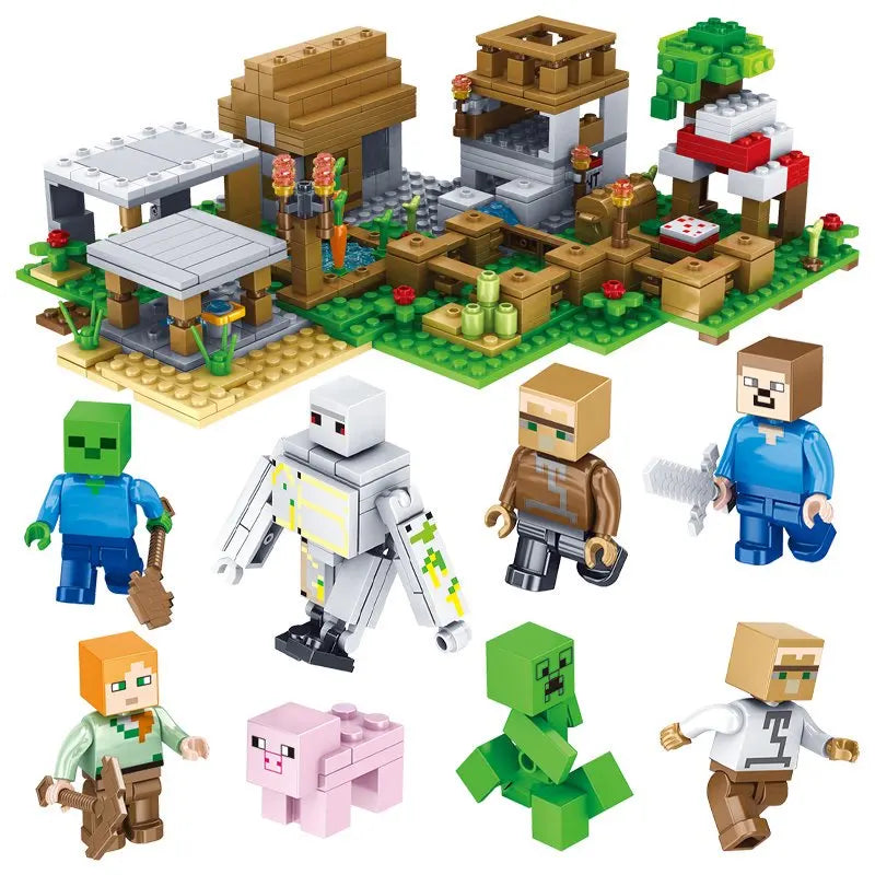 Children's Puzzle Building Block Toys, Village Slides, Caves, Mines, Horse Cities, Cats, Leopards, Jungles, Educational Toy For.