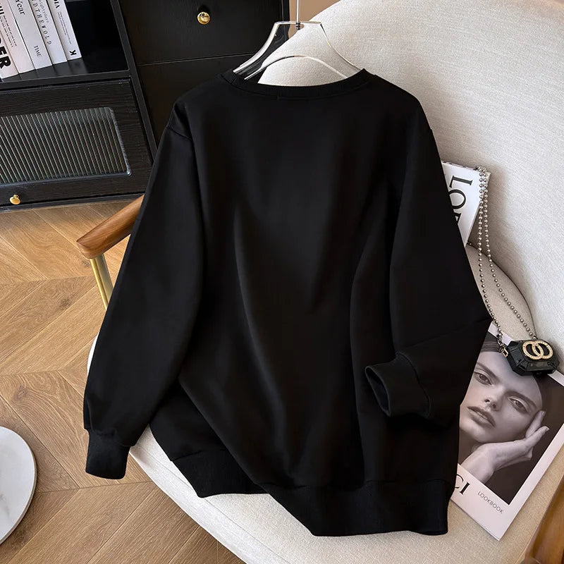170kg plus size Damen büste Frühling Herbst Winter lose O-Neck Sweatshirt Langarm lässig Top 6xl 7xl 8xl 9xl 10xl 11xl