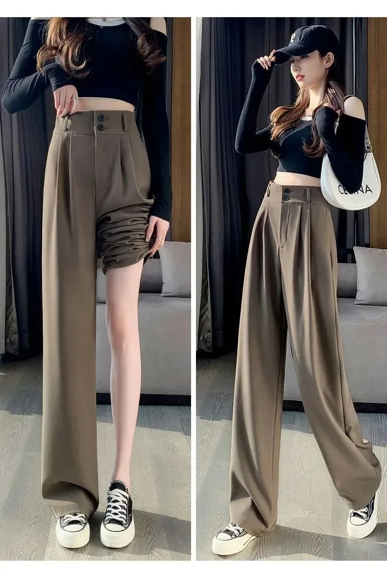 Elegante Breite Bein Hosen Frauen Koreanischen Stil Hohe Taille Schwarz Baggy Hosen Büro Damen Mode Lose Anzug Hosen Streetwear