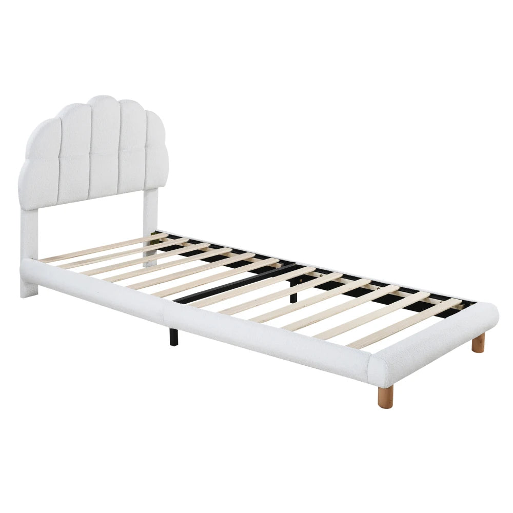 Modernes 90x200cm Einzelbett, Kinderbett, Jugendbett, Polsterbett, Holzgittergrill, Fleeceimitation, Weiß und Rosa