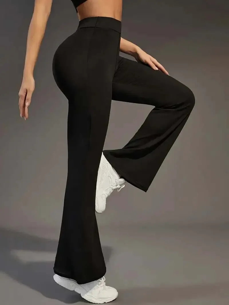 Hohe Taille Haifischform Bell-Bottom-Hose Damen Casual Micro Flared Hose Elastische Basisschicht Lange schwarze Leggings
