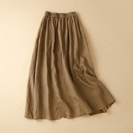 Women Casual Long Skirt New Arrival 2024 Spring Vintage Style Solid Color Elastic Waist Loose Female Cotton A-line Skirts B3671.