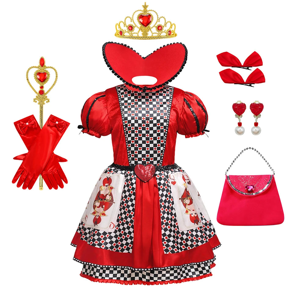Kind Königin Der Herzen Rolle Spielen Prinzessin Kleid Alice Poker Cosplay Kostüm Mädchen Halloween Bühne Leistung Geburtstag Party Kleidung