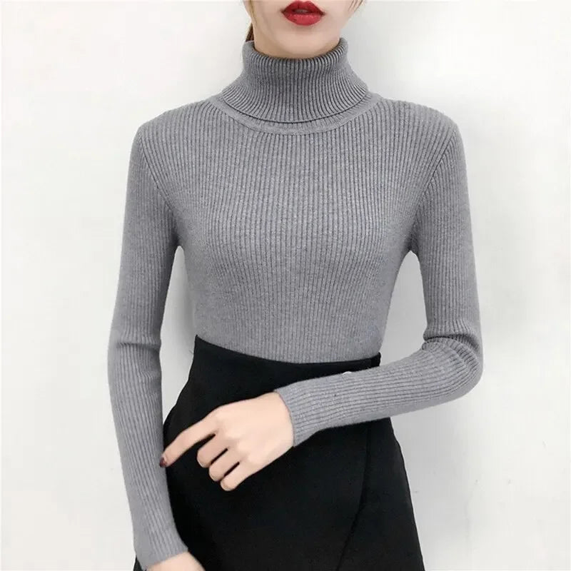 Frauen Pullover Pullover Winter Gestrickte Rollkragen Langarm Schlank Jumper Tops 2024 Damen Casual Shirts Weiche Warme Y2K Kleidung