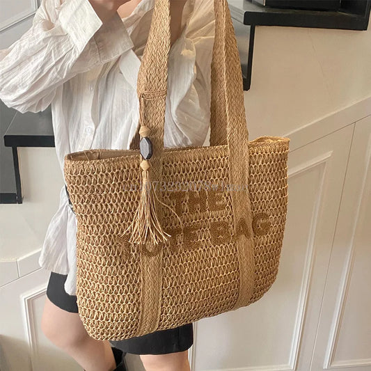 Summer Fashion Women's Large Capacity Shoulder Bag Straw Woven Bag Letter Embroidery Handbag Casual Female Tote Bag Beach Bags.