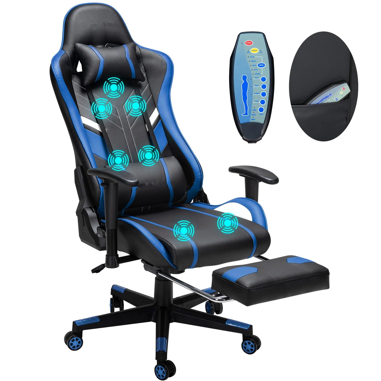 Massage-Gaming-Stuhl, 7-Punkt-Sitzhöhe, ergonomischer Bürostuhl mit Fußstütze und Lordosenstütze, GC-RC03 Stühle