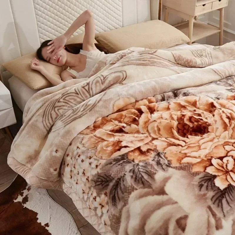 Double-layer Thick Plush Blanket Warm Skin Friendly in Winter Quilt Multiple Non Shedding Prints High Quality Bedding Article
