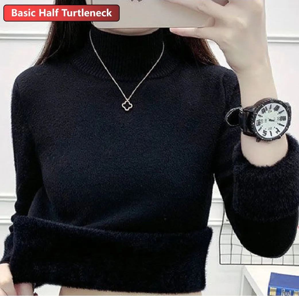 Pullover Für Frauen Winter Verdicken Rollkragen Schlank Stricken Pullover Neue Warme Plüsch Samt Gefüttert Strickwaren Jumper Tops Casual Poleras