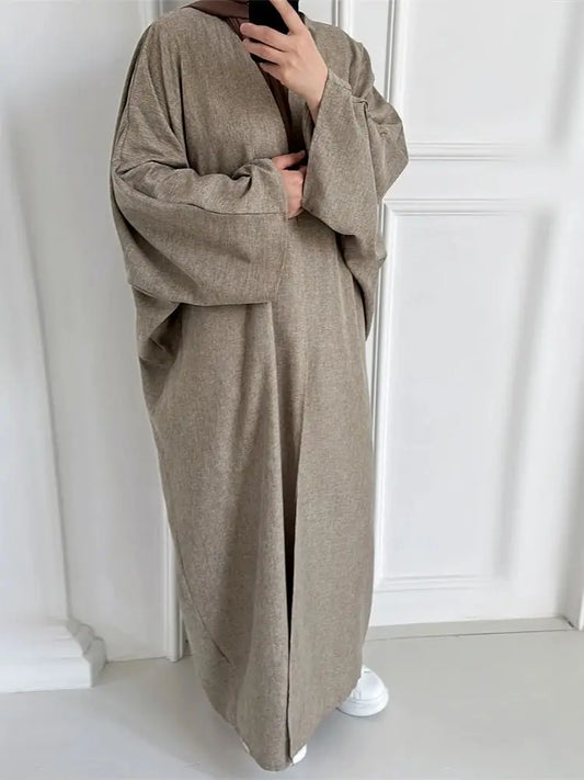 Eid Open Solid Color Batwing Abaya Dubai 2024 Modest Kimono Muslim Kaftan Dresses Abayas for Women Islam Kebaya Caftan Femmes.