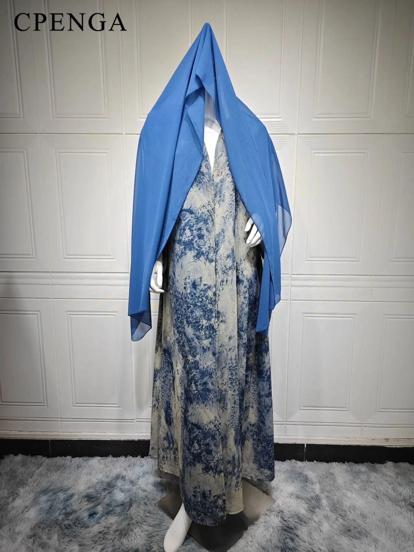 2025 sommer Arabisch Frauen Muslimische Kleidung Ramadan Dubai Offene Abaya Kleid mit Hijab Islam Gedruckt Chiffon 2 Stück Outfit