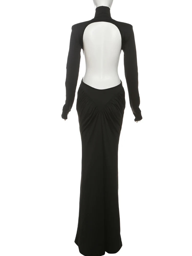Kliou Raffen Mantel Frauen Maxi Kleider High Street Klassische Volle Hülse Gerade Schulter Backless Vestidos Mujer Abend Tragen