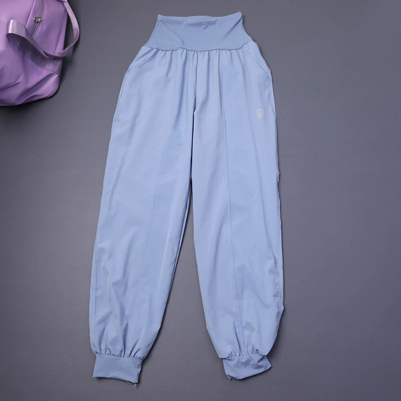 Damen-Fitness-Yogahose mit hoher Taille und Tasche, lockere Bündchen, Knöchel, Workout, Laufen, Training, Sport, Jogginghose, schnell trocknende Haremshose