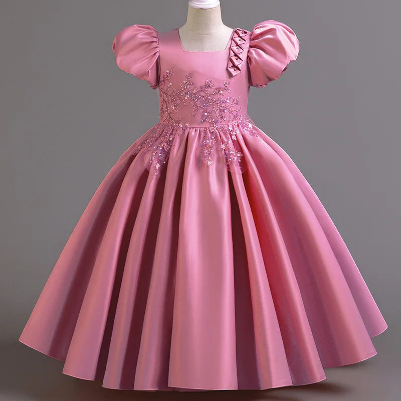 Prinzessin Mädchen Kommunion Geburtstags feier Tanz Leistung Pailletten schwarz Kleid Mädchen Hochzeit Brautjungfer Party Langarm Kleid