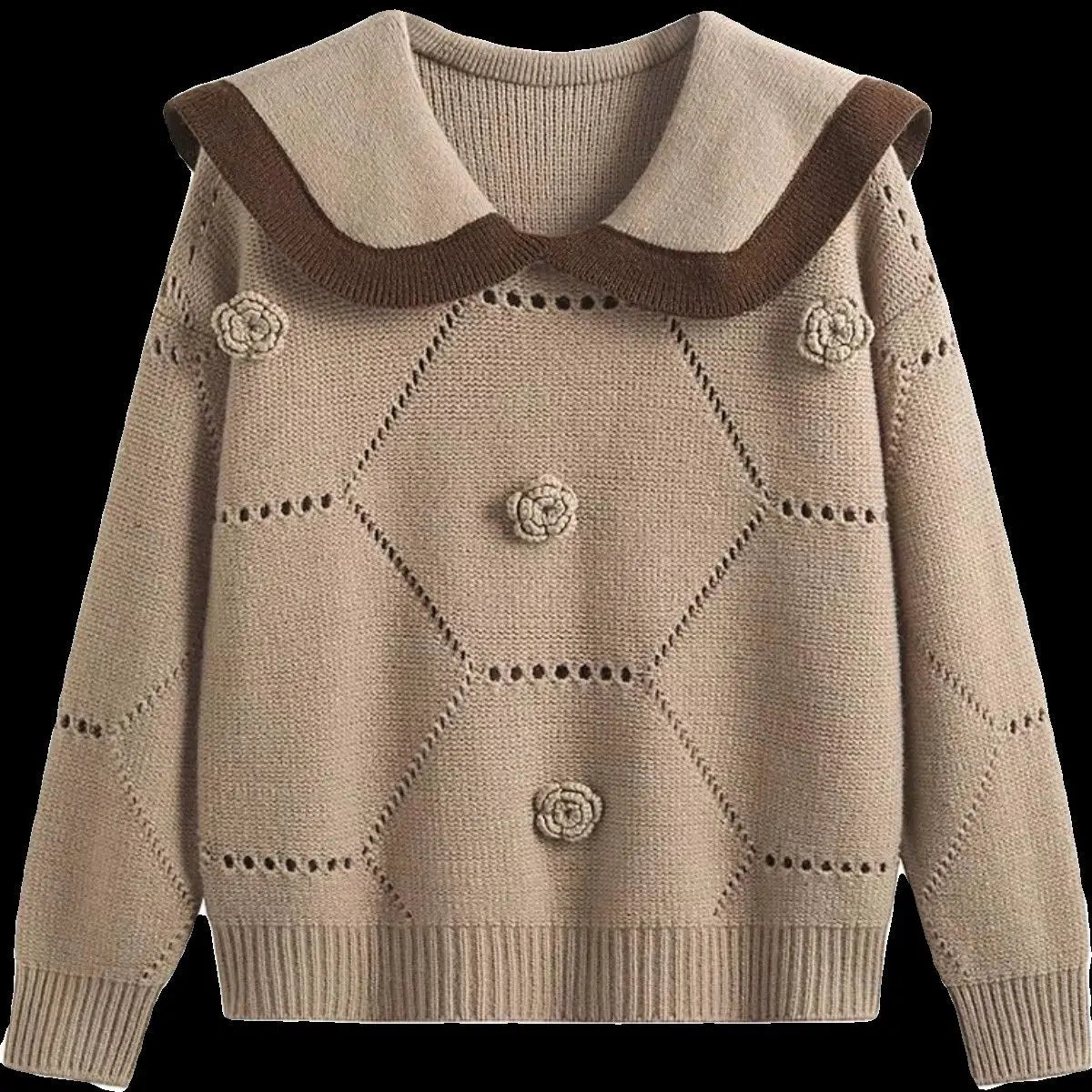 2025 French Gentle Style Soft Glutinous Doll Collar Sweater for Women in Autumn Winter Loose Slim Versatile Pullover Style.