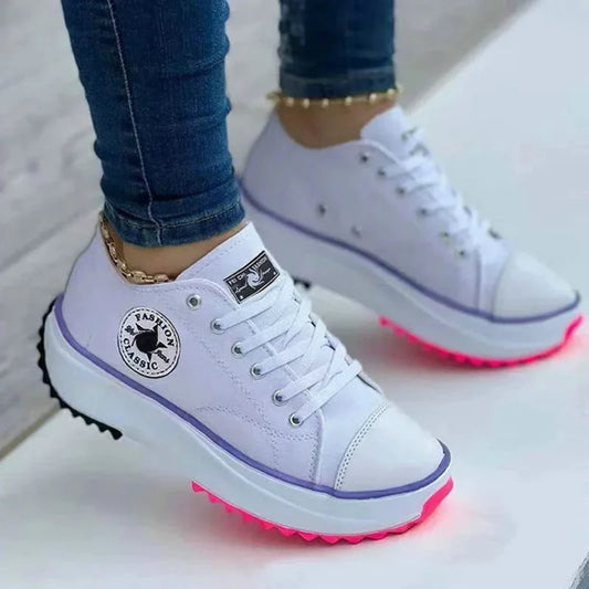 Shoes for Women Classic White Canvas Sneakers Fashion Platform Women Casual shoes High Quality Lace-Up Feamle Tennis Shoes 35-43.