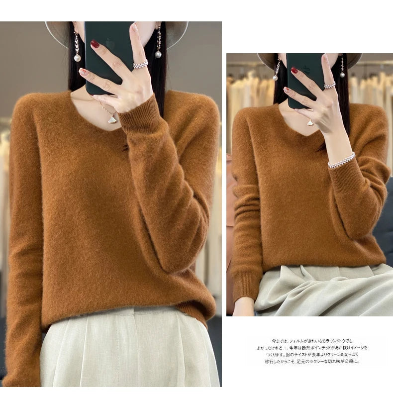 2024 100% Merino Reine Wolle V-ausschnitt Herbst Und Winter Pullover Pullover Neue Kaschmir Pullover frauen Beiläufige Gestrickte Top DMR201