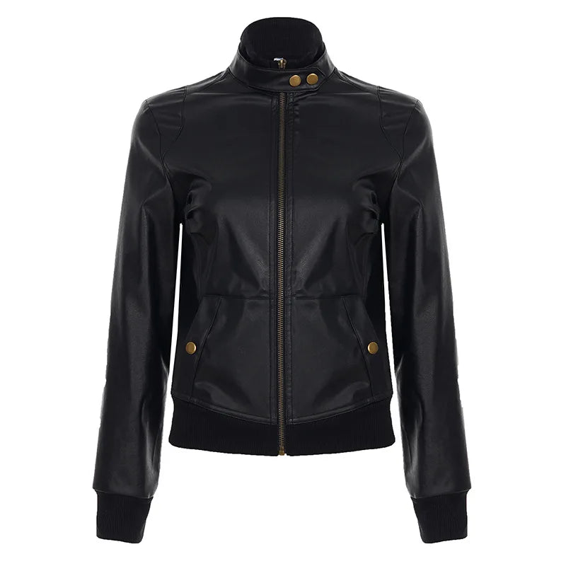 AltGoth Harajuku Streetwear Pu Leder Jacke Mall Gothic Cyber Punk Rollkragen Crop Mäntel Hipster Dark Grunge Rave Outfit Femme