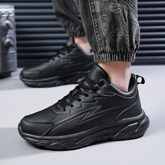 Black Leather Shoes for Men Height Increasing Winter Fashion Sneakers Plus Fur Warm Outdoor Cotton Casual Shoes Men Shoe Size 48.