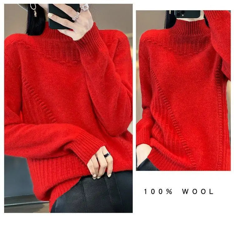 2024 herbst Neue Lose frauen Halb-rollkragen Verdickt Einfarbig Einfache Häkeln Beiläufige Gestrickte Pullover Pullover Top