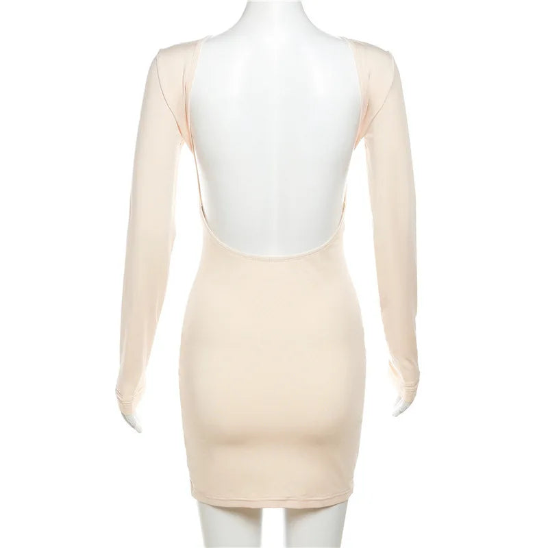 Zahlung Casual Mini Kleid Frauen Prägnante Klassische Backless Volle Hülse O-ansatz Grundlegende Weibliche Bodycon Straße Kleidung