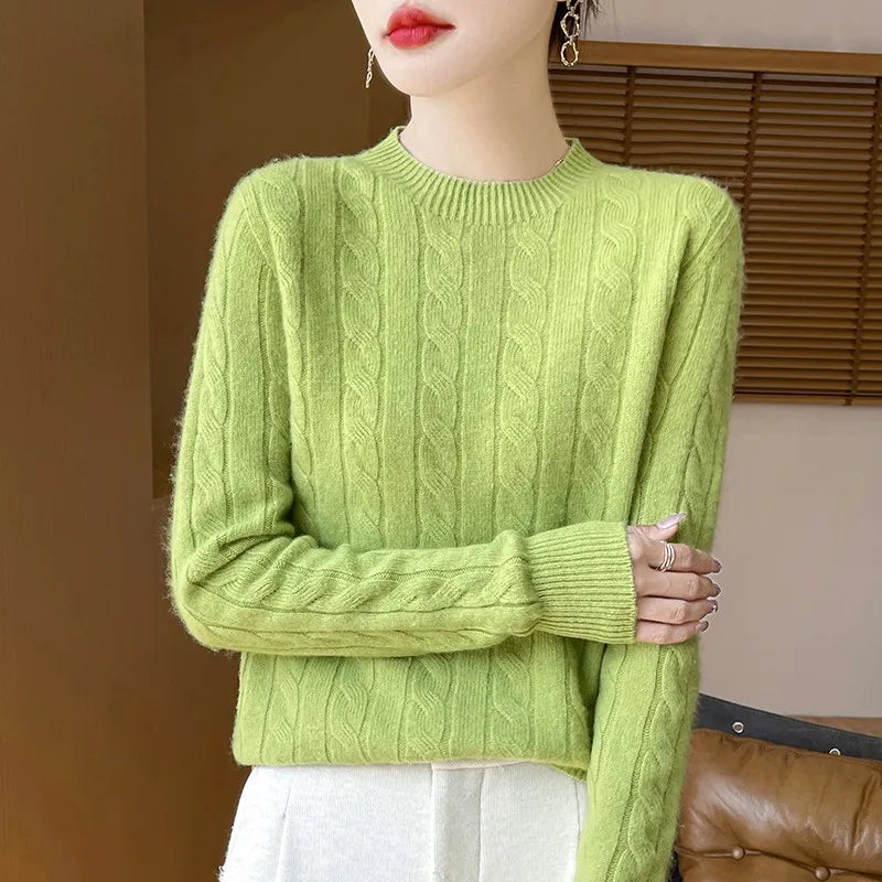 Frauen 100% Merino Wolle Verdickung Pullover Oansatz Gestrickte Twisted Pullover Herbst Winter Kaschmir Langarm Kleidung Basis Tops