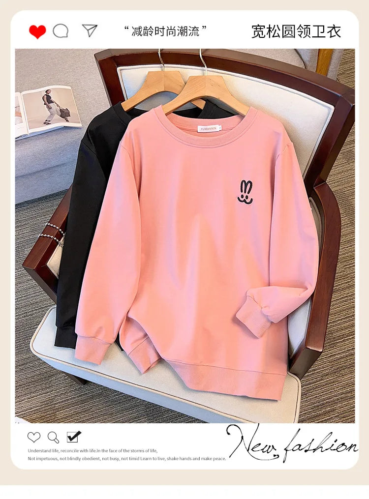 170kg plus size Damen büste Herbst lose Rundhals-Kaninchen-Sweatshirt Langarm lässig Top 6xl 7xl 8xl 9xl 10xl 11xl
