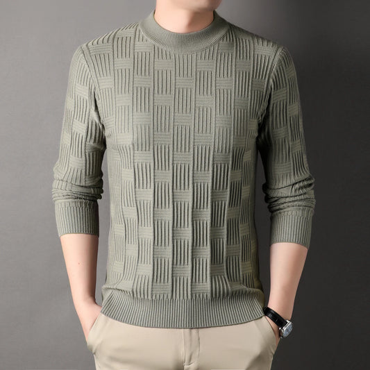 Luxury high-quality round neck exquisite plaid knitted sweater men's autumn and winter new casual warm comfortable pullover.