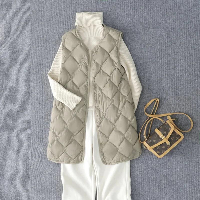 Neuheiten Koreanische X-lange Ärmellose Puffer Jacke 2025, Herbst Winter Frauen Mode Ultra Licht Unten Liner Warme Mäntel 3xl