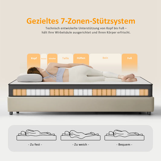 Taschenfederkernmatratze 180×200×22 cm – 7-Zonen Matratze mit Komfortschaum und stabiler Unterstützung H4