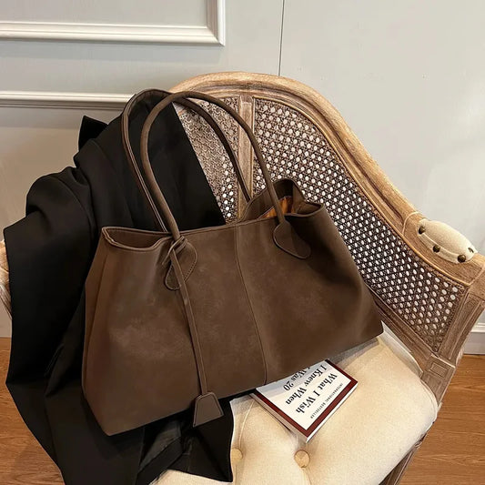 Korean Style Casual Suede Shoulder Bag for Girls Large Capacity All-match Shoulder Pouch Handbag Underarm Tote Storage.