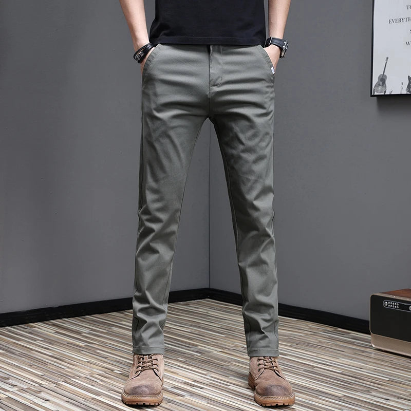 2024 Spring Summer Men's Casual Pants 97.8% Cotton Business Korean Fashion Slim Fit Stretch Gray Black Khaki Trousers Male Pant