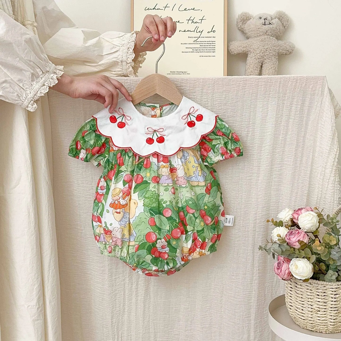0-2 Jahre Baby Mädchen Kleidung Peter Pan Kragen Kleinkind Mädchen Body & One Piece Bunny Print Baby Mädchen Kleidung