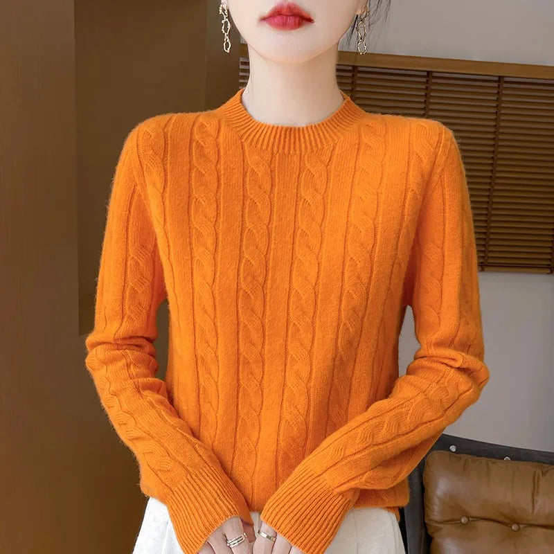 Frauen 100% Merino Wolle Verdickung Pullover Oansatz Gestrickte Twisted Pullover Herbst Winter Kaschmir Langarm Kleidung Basis Tops
