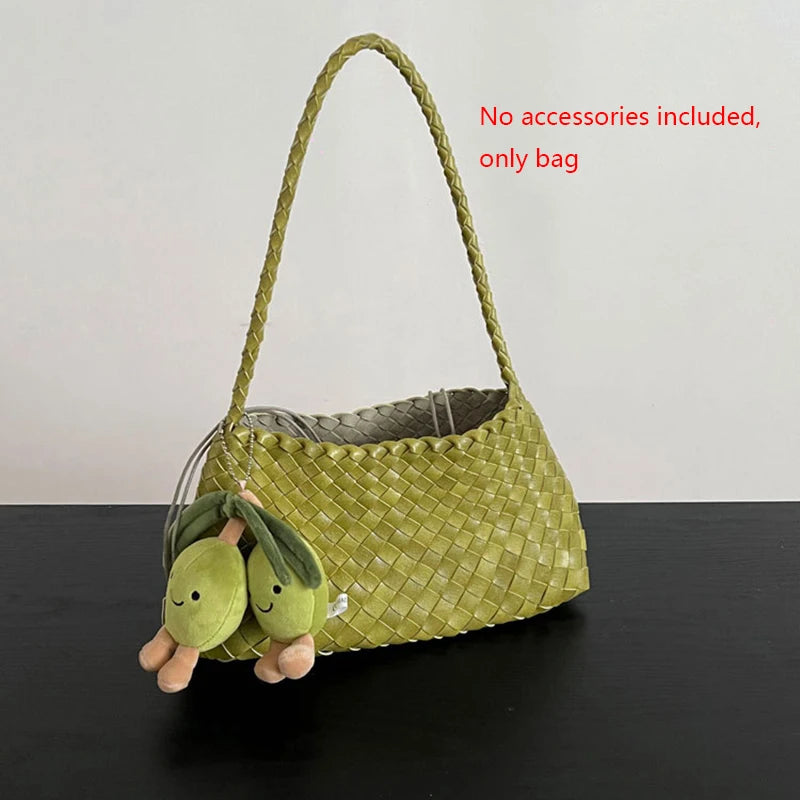 PU Hand-Woven women's Bag, Vegetable Basket Sailboat Bucket bag, Casual Vacation Handbag Shoulder Bag.