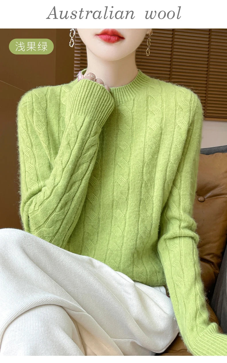 Frauen 100% Merino Wolle Verdickung Pullover Oansatz Gestrickte Twisted Pullover Herbst Winter Kaschmir Langarm Kleidung Basis Tops